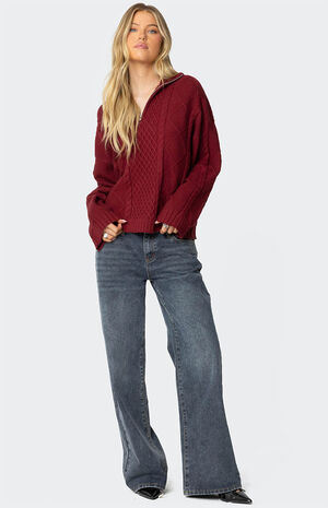 Oversized Quarter Zip Cable Knit Sweater image number 5