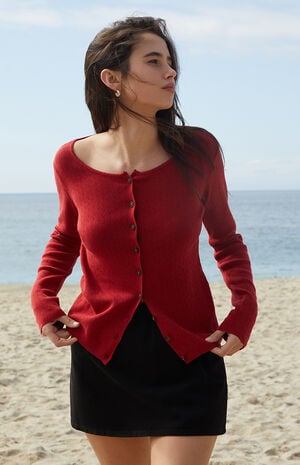 Red Athelia Pointelle Cardigan image number 1