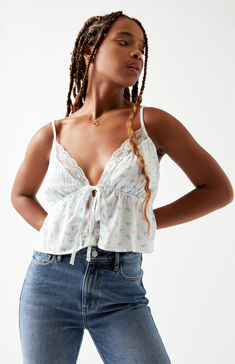 Lace Tie Front Cami Top