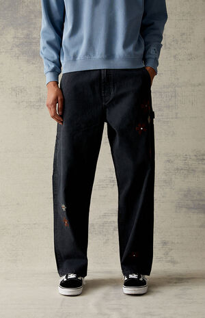 Baggy Black Embroidered Jeans image number 3