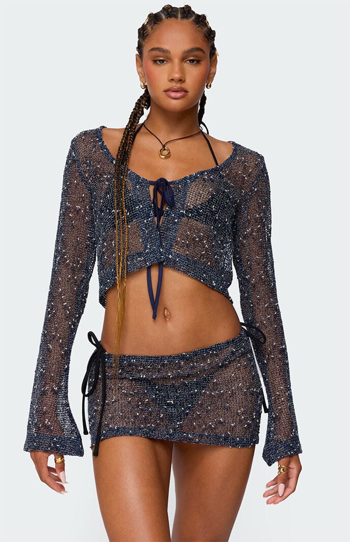 Edikted Idra Crochet Net Tie Front Top