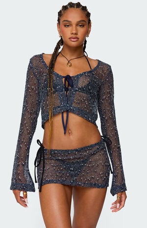 Idra Crochet Net Tie Front Top