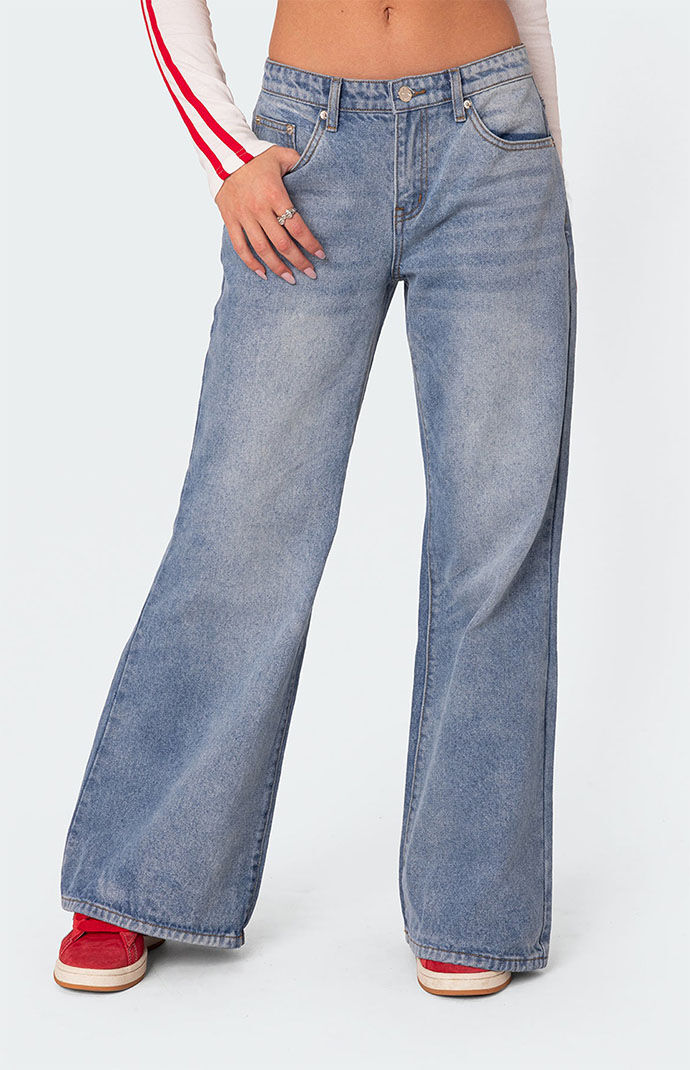 EDIKTED Low Rise Ribbon Lace Up Jeans - BLUE | Tillys