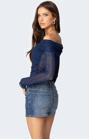 Drawstring Fold Over Sheer Top image number 5