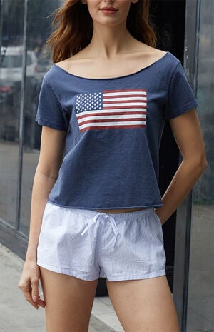 Blue Robyn American Flag Off-The-Shoulder Top image number 1