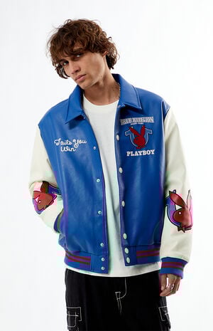 x Playboy Faux Leather Varsity Jacket image number 1