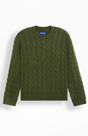 Green Cable Knit Applique Crew Neck Sweater image number 1