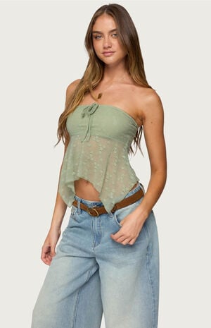 Embroidered Sheer Strapless Top image number 2