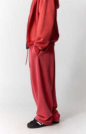 Red Washed Fleece Extreme Baggy Sweatpants image number 3