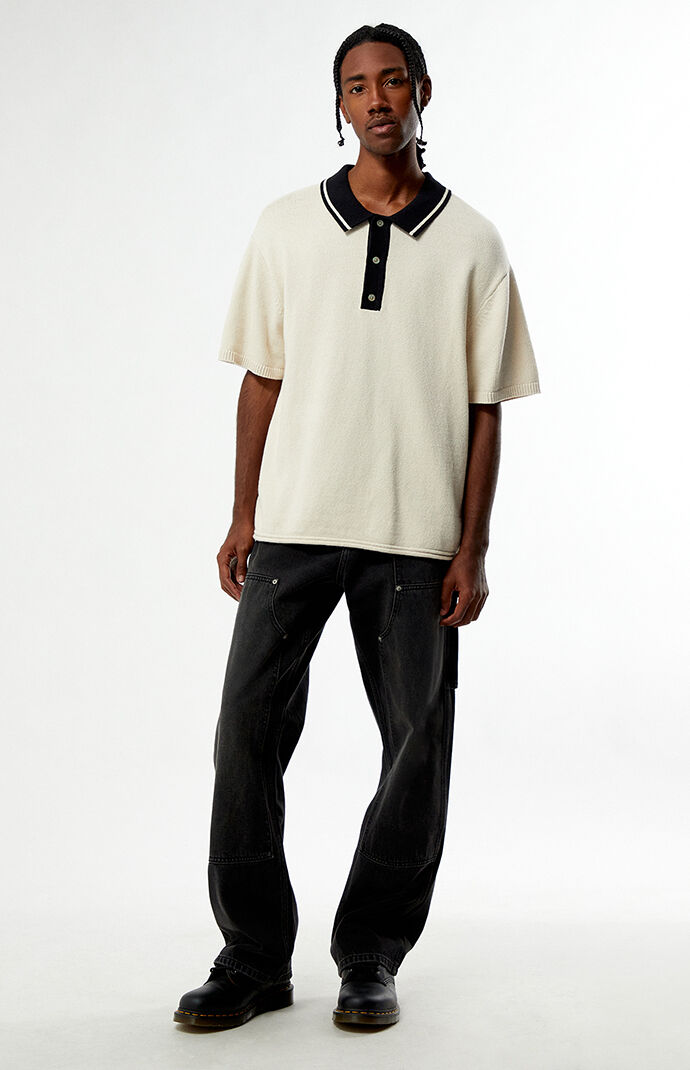 Pacsun Cream Textured Polo Sweater Shirt | Pacsun