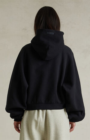 Women's Jet Black Raglan Cropped Hoodie image number 4