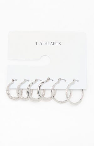 3 Pack Lucy Textured Hoop Earrings image number 1