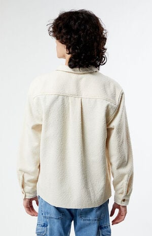 Cream Oversized Wooly Solid Shacket image number 4