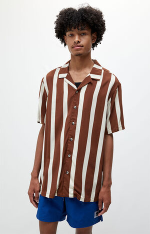 PacSun Brown Stripe Resort Camp Shirt | PacSun
