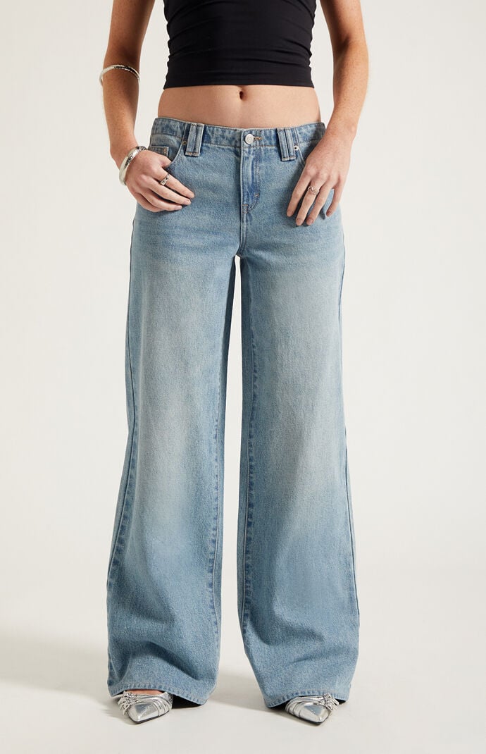 Pacsun Casey Low Rise Baggy Jeans Star Embroidered Light Blue