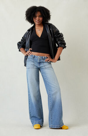 Casey Low Rise Baggy Jeans Button Pocket Medium Blue image number 2