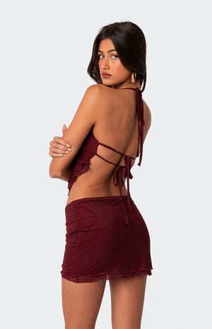 Ariyah Open Tie Back Ruffle Mesh Top image number 4