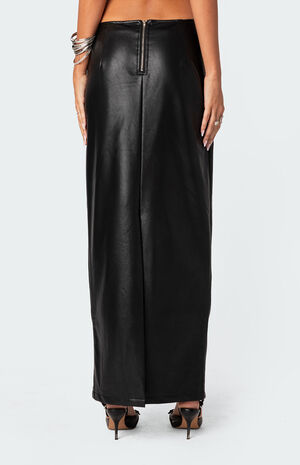 Nalaya Slitted Faux Leather Maxi Skirt image number 4