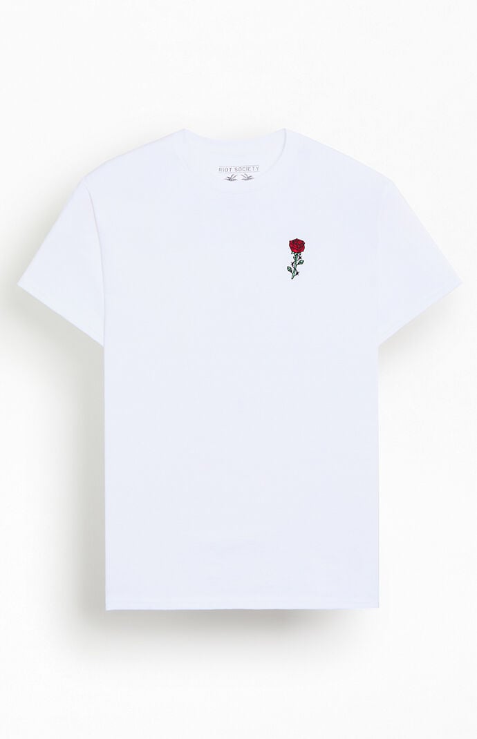 Riot Society Men's Barbwire Rose Embroidered T-shirt In White