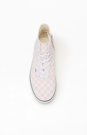 Kids Pink Checkerboard Authentic Hi Zip Shoes image number 5