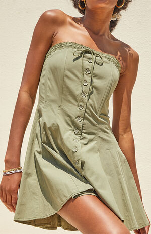 Strapless Button Front Mini Dress image number 4