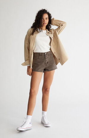 Eco Brown Ripped Vintage High Waisted Denim Shorts image number 4