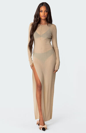 Glitter Mesh Slitted Maxi Dress image number 1