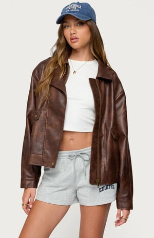 Ardella Oversized Faux Leather Jacket image number 1