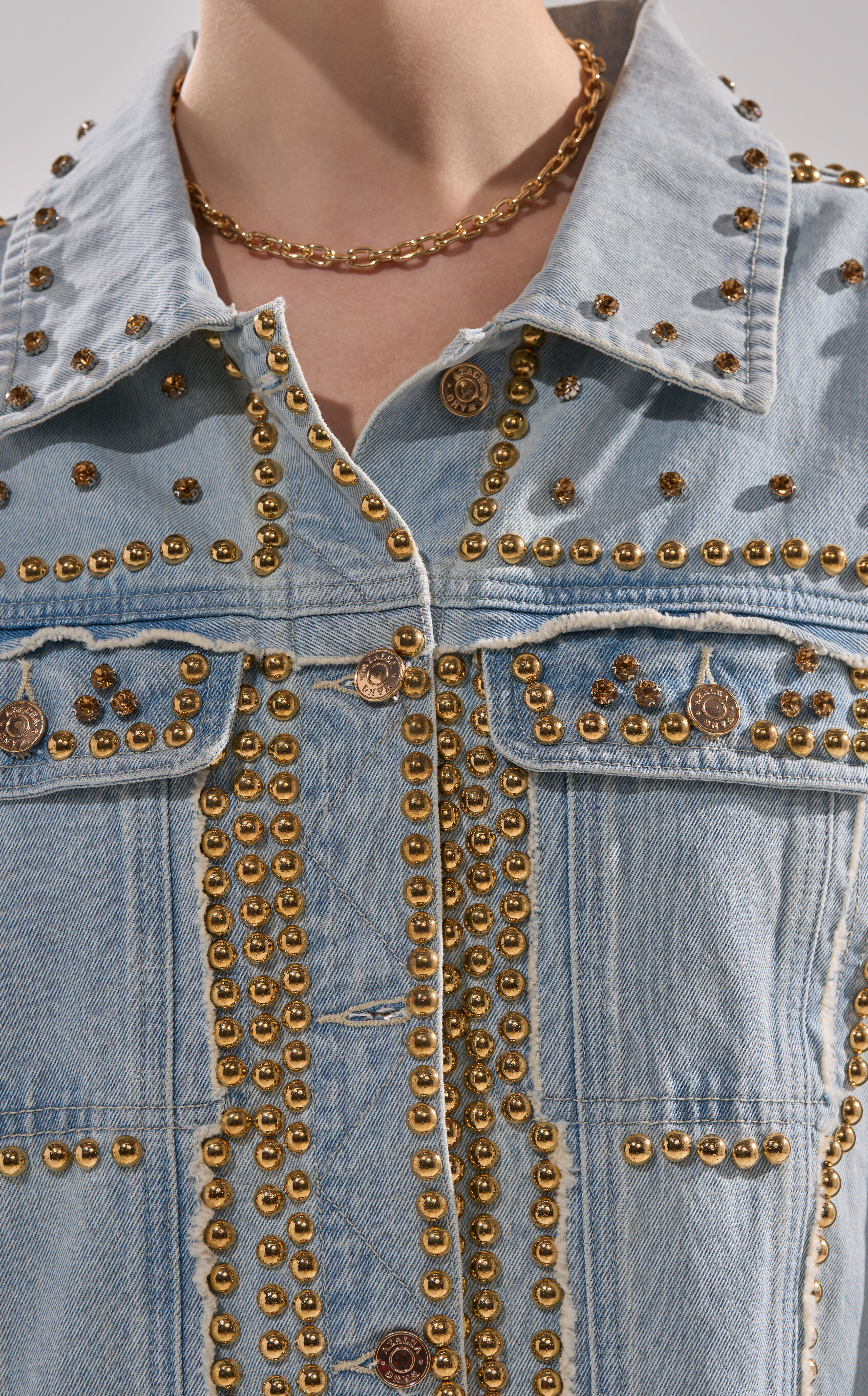 AZALEA WANG Sable Studded Longline Oversized Denim Jacket