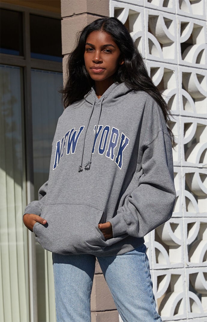 Grey hoodie online with writing