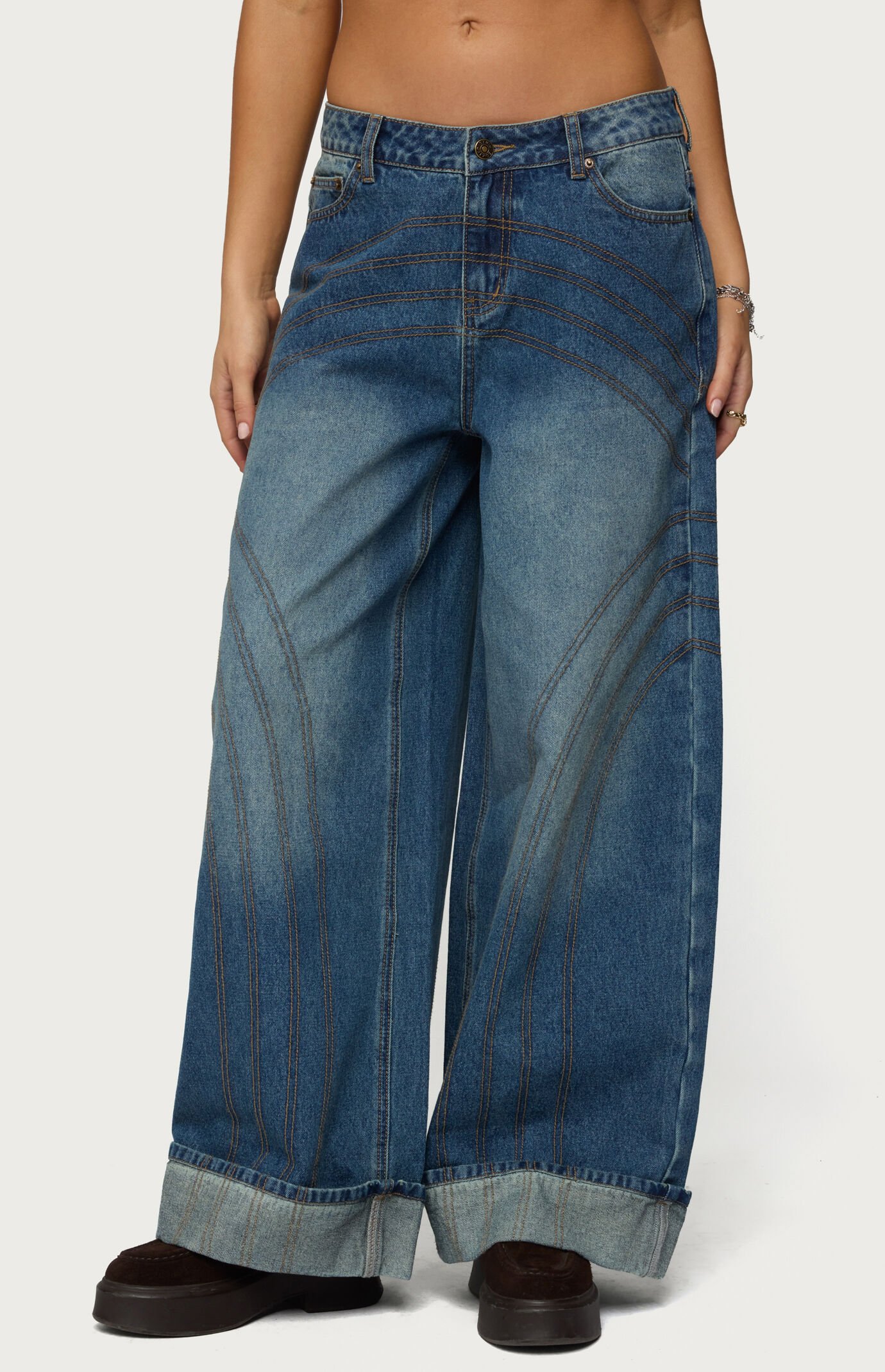Edikted Cuffed Low Rise Wide Leg Jeans