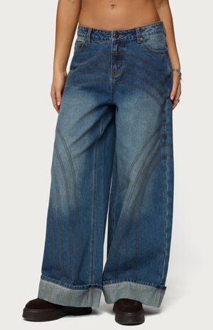 Cuffed Low Rise Wide Leg Jeans image number 1