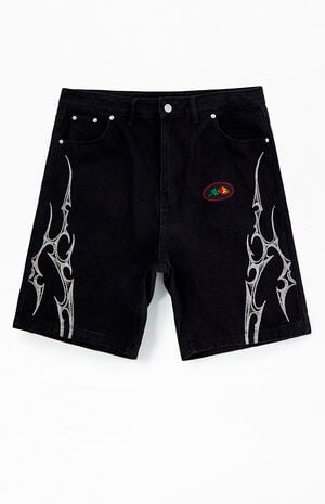 Thorns Black Baggy Denim Shorts image number 1