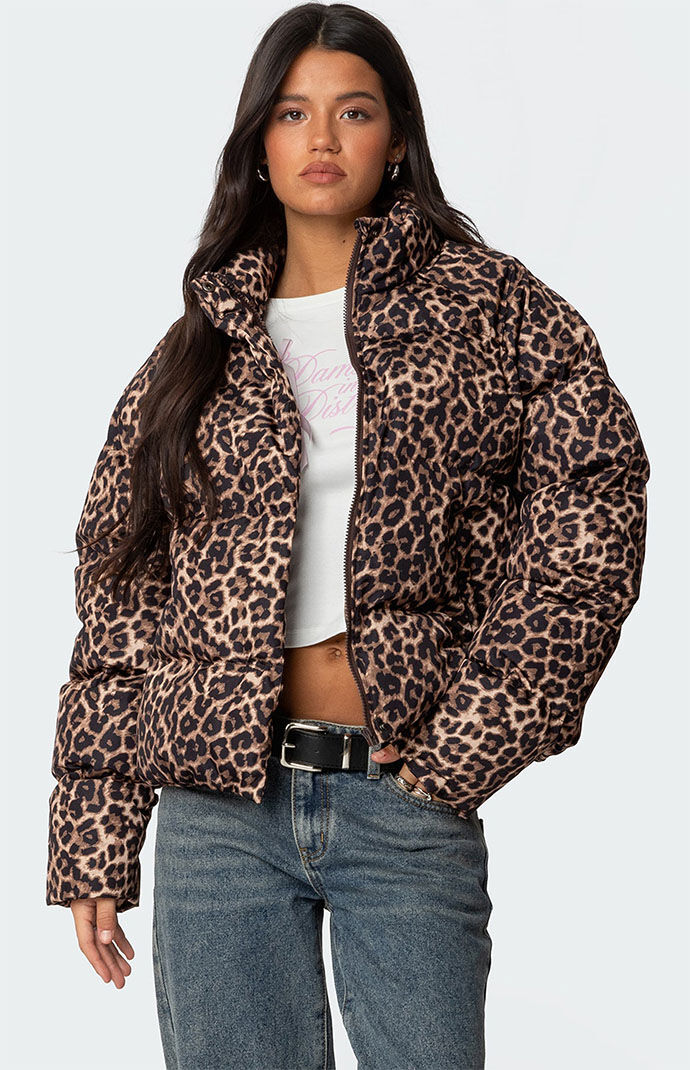 Edikted Dalya Leopard Printed Puffer Jacket