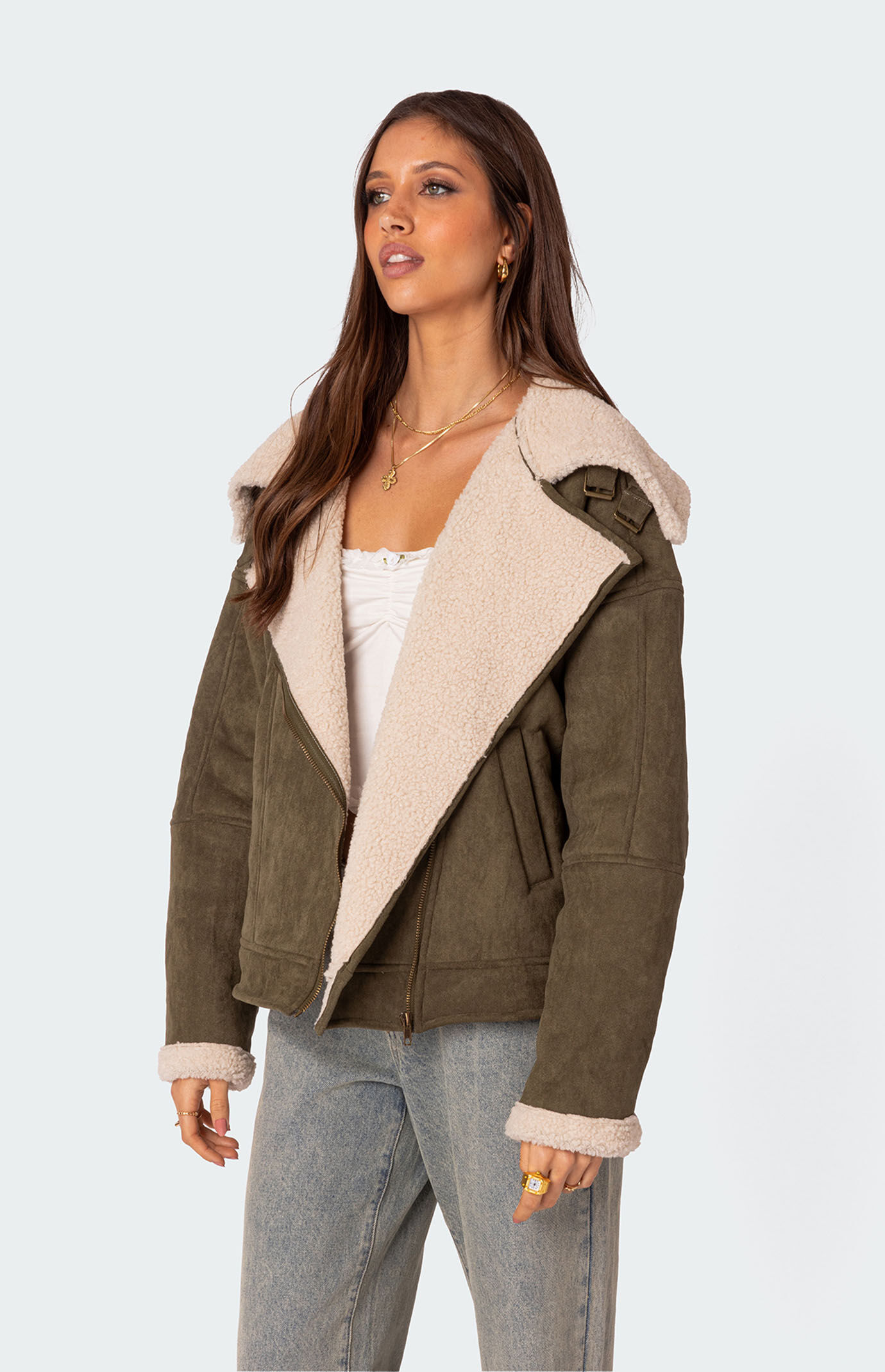 Edikted Faux Suede Shearling Oversized Jacket | Pacsun