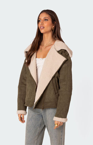 Faux Suede Shearling Oversized Jacket image number 5