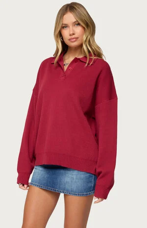 Lorie Oversized Knit Polo Sweater image number 2