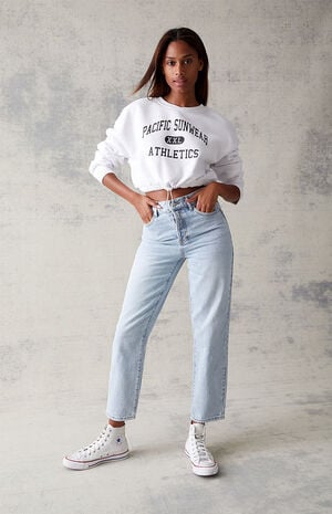 Eco Light Blue High Waisted Straight Leg Jeans image number 1