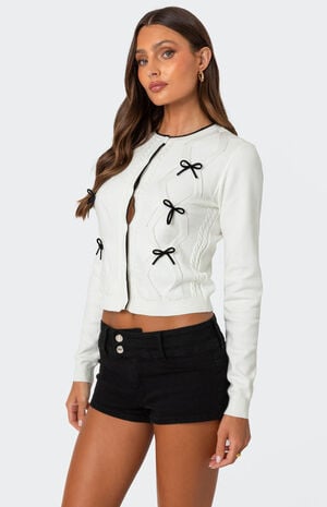 Contrast Bow Knit Cardigan image number 3