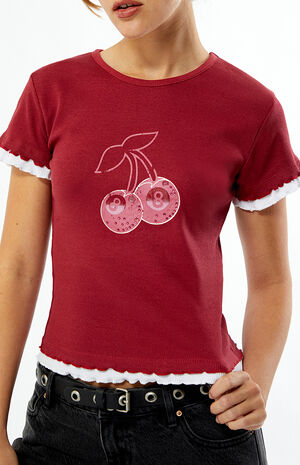 Cherry 8 Ball Rhinestone Layered Ribbed Baby T-Shirt image number 2