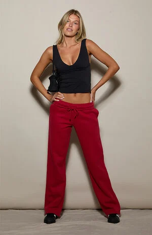 Red Ultra Soft Fleece Core Washed Baggy Sweatpants image number 1