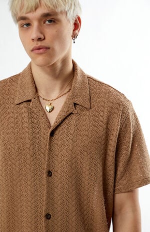 Tan Lance Swirl Knit Oversized Camp Shirt image number 2