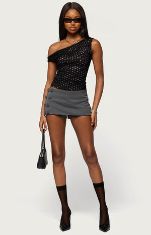 Off Shoulder Lace Polka Dot Top image number 5