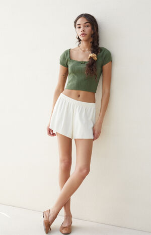 Lace Trim Linen Shorts image number 4