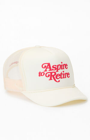Aspire To Retire Script Trucker Hat image number 1