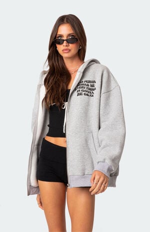 Everything's Ok Zip-Up Oversized Hoodie image number 1
