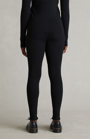 Women's Vintage Black Ribbed Knit Leggings image number 6