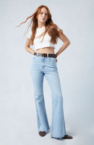 Eco Stretch Light Indigo High Waisted Flare Jeans image number 1