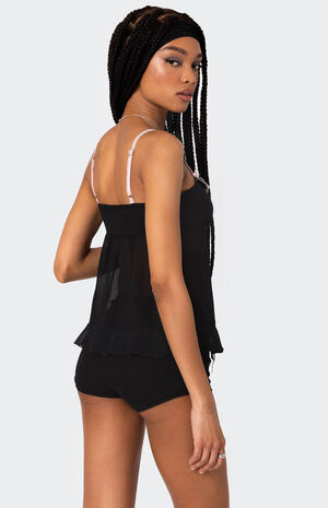 Sheer Split Front Babydoll Top image number 5