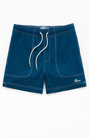 Blue Solid Seersucker 4.5" Swim Trunks image number 1